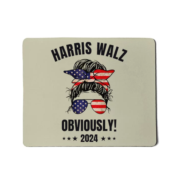 Retro Harris Walz Obviously 2024 Messy Bun American Flag Mousepad