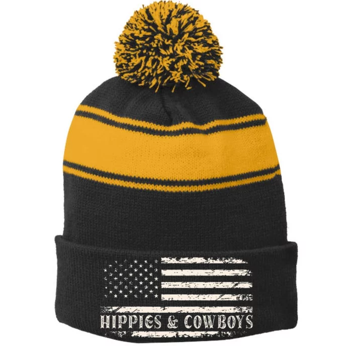 Raisin Hell With The Hippies And Cowboys Country Stripe Pom Pom Beanie