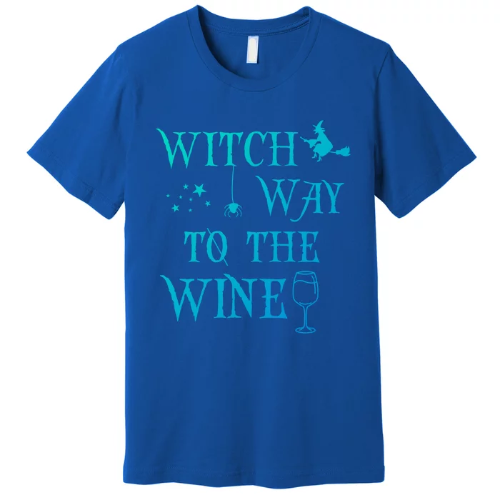 Retro Halloween Witch Way To The Wine Witch Wine Cool Gift Premium T-Shirt