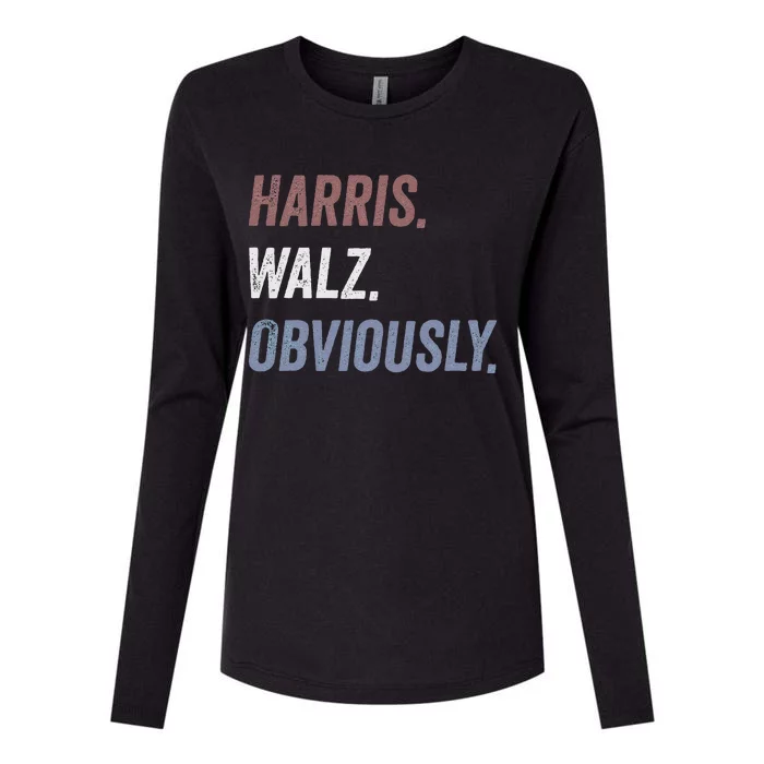 Retro Harris Walz Obviously 2024 Vintage American Flag Womens Cotton Relaxed Long Sleeve T-Shirt