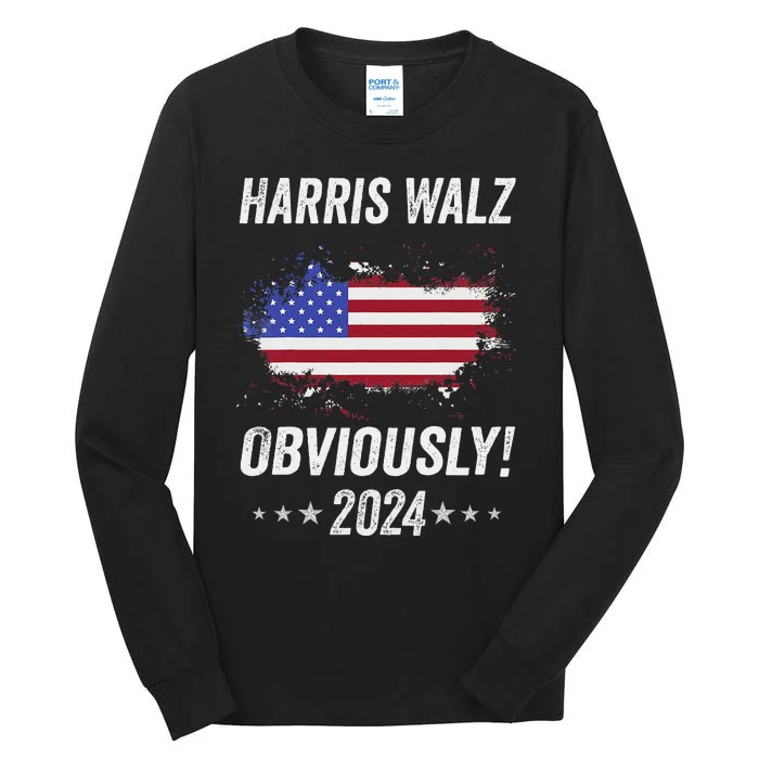 Retro Harris Walz Obviously 2024 Vintage American Flag Tall Long Sleeve T-Shirt