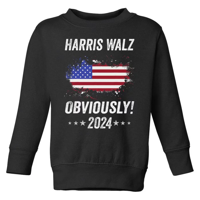 Retro Harris Walz Obviously 2024 Vintage American Flag Toddler Sweatshirt