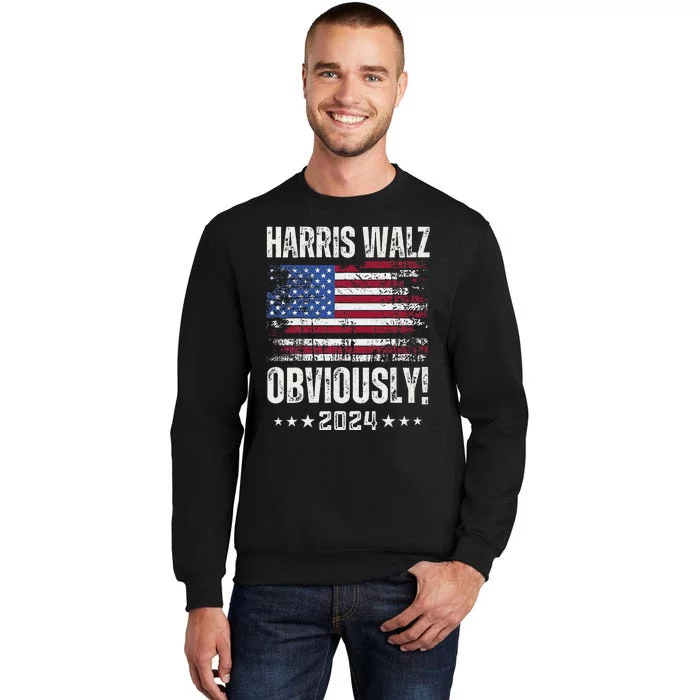 Retro Harris Walz Obviously 2024 Vintage American Flag Tall Sweatshirt