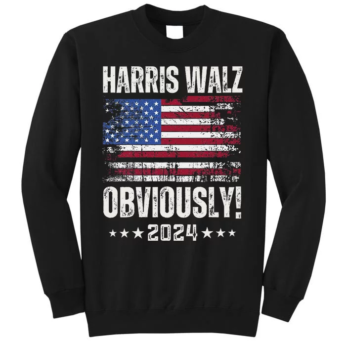 Retro Harris Walz Obviously 2024 Vintage American Flag Tall Sweatshirt