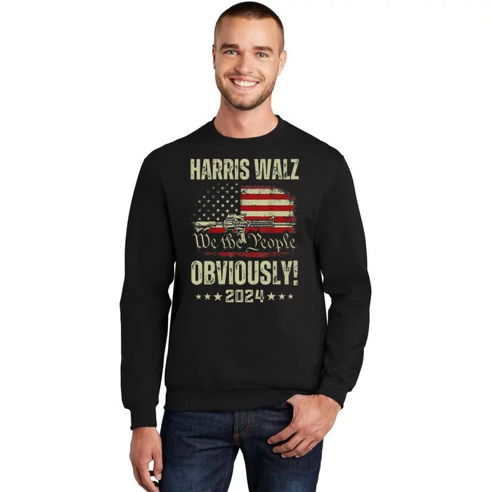 Retro Harris Walz Obviously 2024 Vintage American Flag Tall Sweatshirt