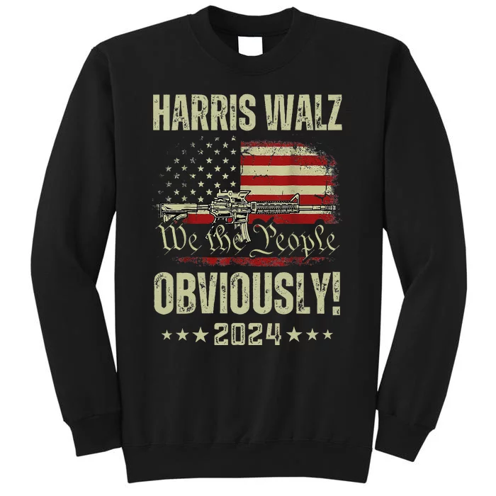 Retro Harris Walz Obviously 2024 Vintage American Flag Tall Sweatshirt