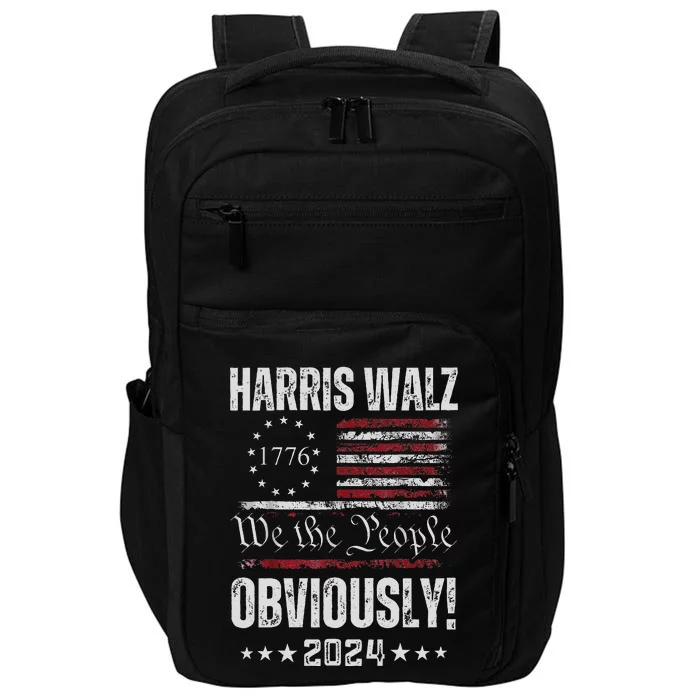 Retro Harris Walz Obviously 2024 Vintage American Flag Impact Tech Backpack