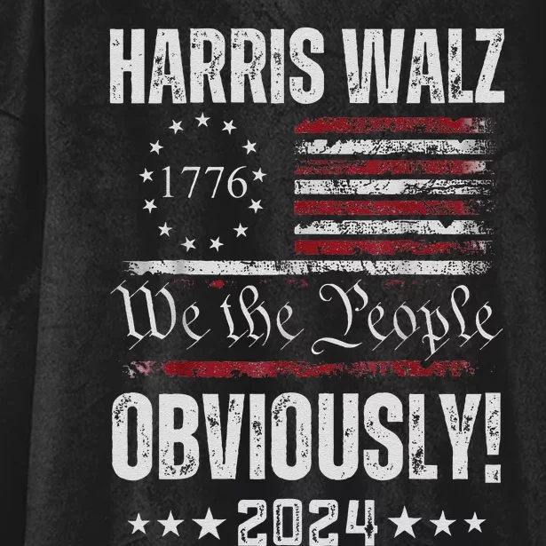 Retro Harris Walz Obviously 2024 Vintage American Flag Hooded Wearable Blanket