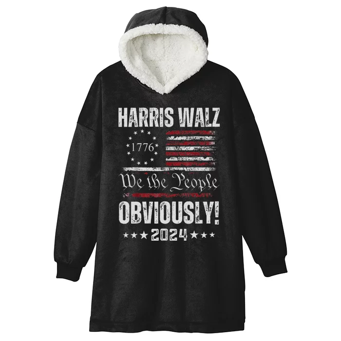 Retro Harris Walz Obviously 2024 Vintage American Flag Hooded Wearable Blanket