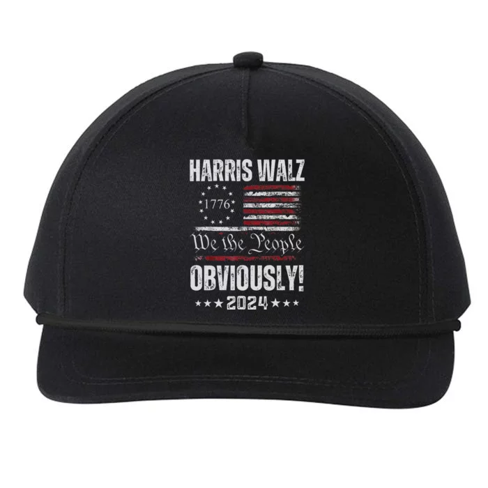 Retro Harris Walz Obviously 2024 Vintage American Flag Snapback Five-Panel Rope Hat