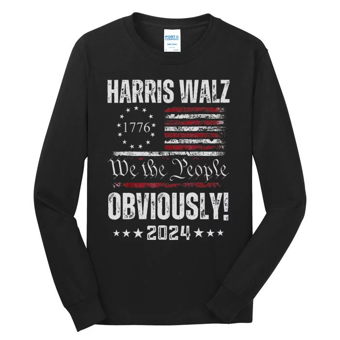 Retro Harris Walz Obviously 2024 Vintage American Flag Tall Long Sleeve T-Shirt