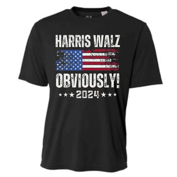 Retro Harris Walz Obviously 2024 Vintage American Flag Cooling Performance Crew T-Shirt