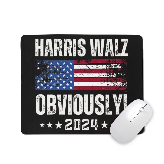 Retro Harris Walz Obviously 2024 Vintage American Flag Mousepad