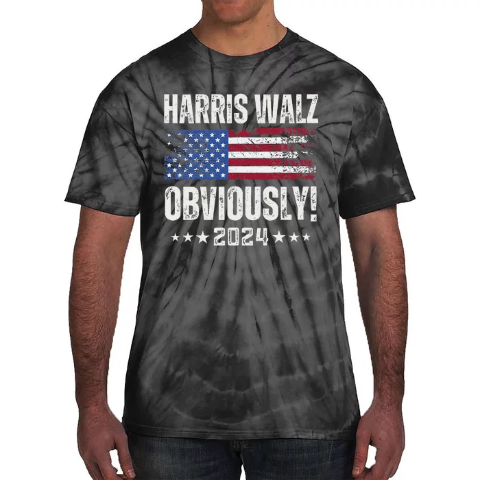 Retro Harris Walz Obviously 2024 Vintage American Flag Tie-Dye T-Shirt