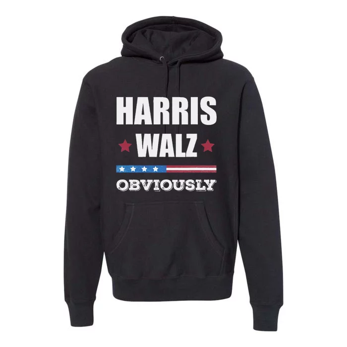 Retro Harris Walz Obviously 2024 Vintage American Flag Premium Hoodie