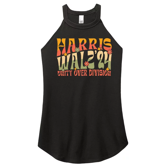 Retro Harris Waltz Walz 2024 Unity Over Division Boho Groovy Women’s Perfect Tri Rocker Tank