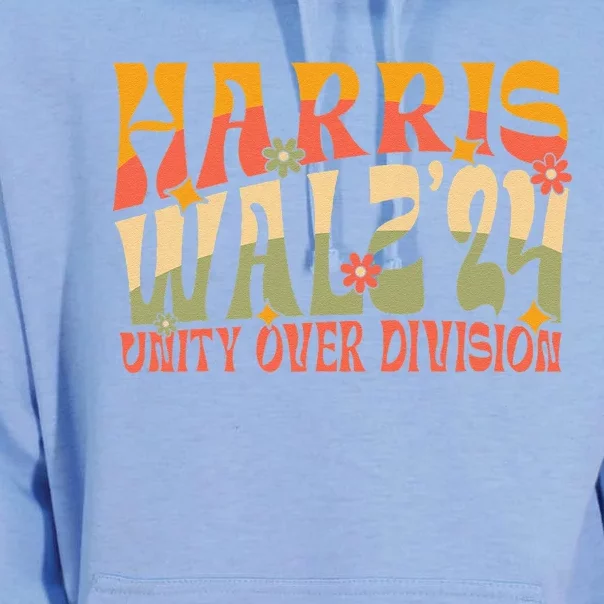 Retro Harris Waltz Walz 2024 Unity Over Division Boho Groovy Unisex Surf Hoodie