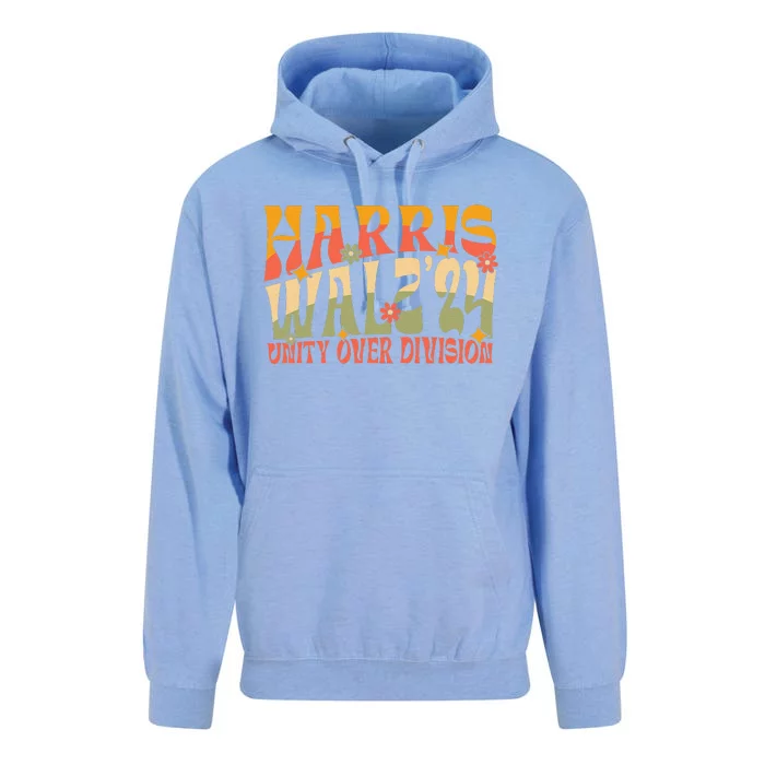 Retro Harris Waltz Walz 2024 Unity Over Division Boho Groovy Unisex Surf Hoodie