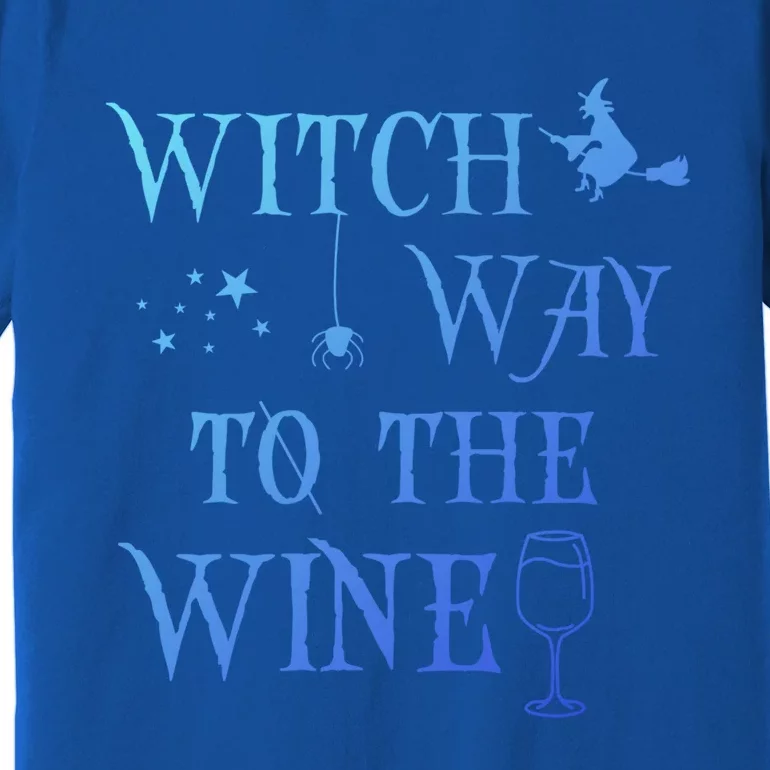 Retro Halloween Witch Way To The Wine Witch Wine Cool Gift Premium T-Shirt