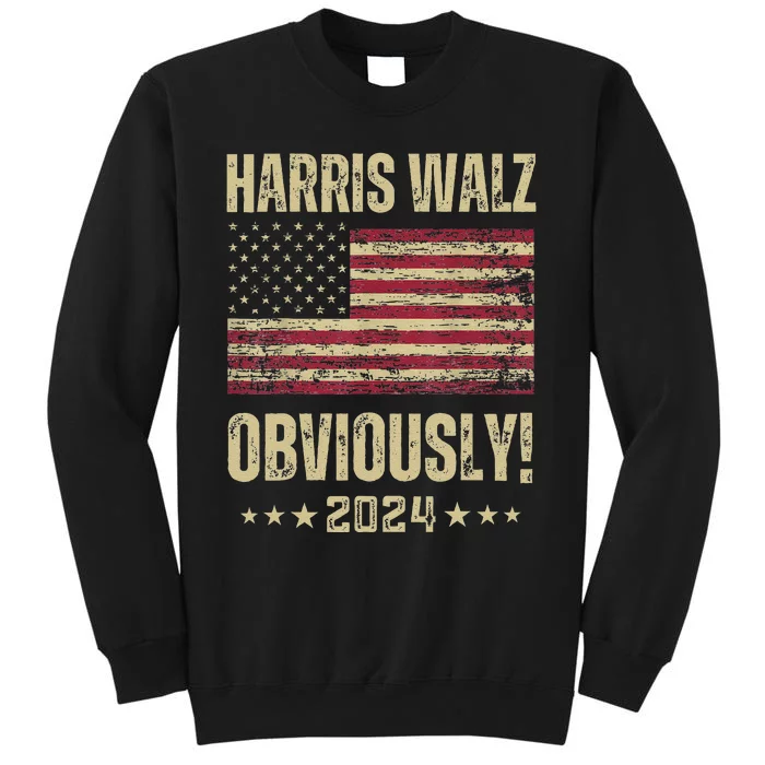 Retro Harris Walz Obviously 2024 Vintage American Flag Tall Sweatshirt