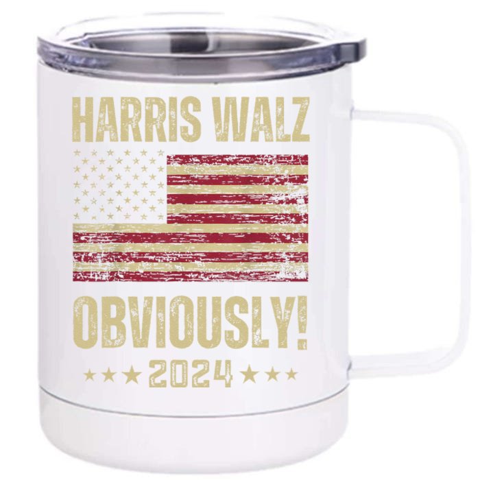 Retro Harris Walz Obviously 2024 Vintage American Flag Front & Back 12oz Stainless Steel Tumbler Cup