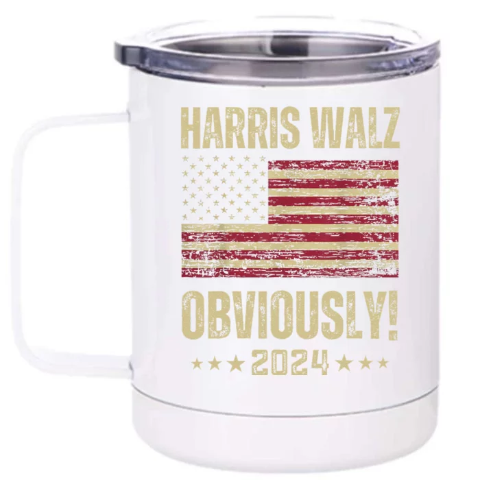 Retro Harris Walz Obviously 2024 Vintage American Flag Front & Back 12oz Stainless Steel Tumbler Cup