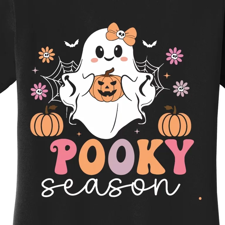 Retro Halloween Women Girl Spooky Season Cute Floral Ghost Women's T-Shirt