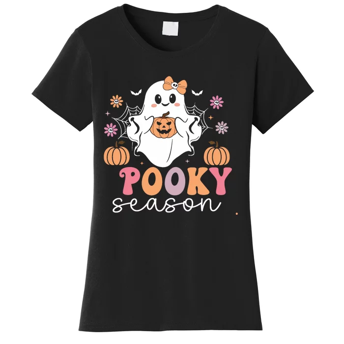 Retro Halloween Women Girl Spooky Season Cute Floral Ghost Women's T-Shirt