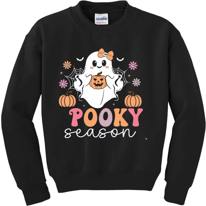 Retro Halloween Women Girl Spooky Season Cute Floral Ghost Kids Sweatshirt