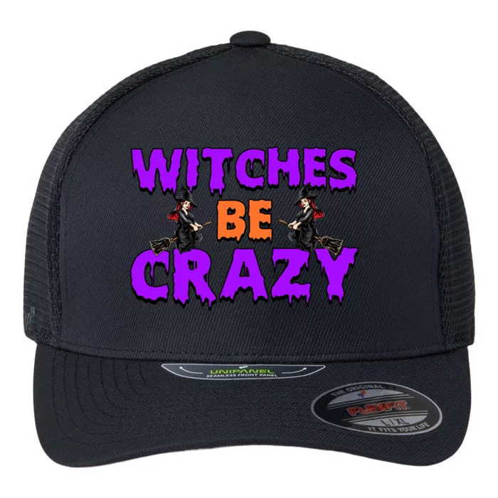 Retro Halloween Witches Be Crazy Gift Flexfit Unipanel Trucker Cap