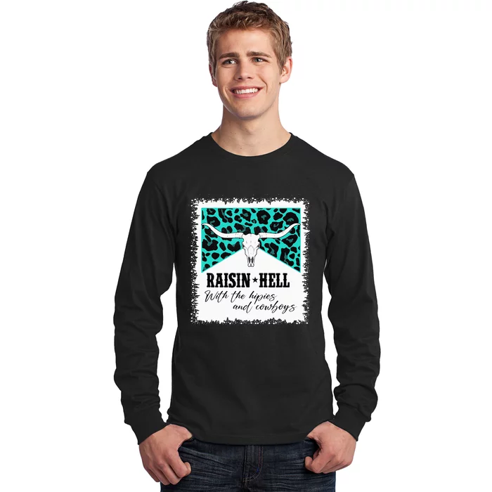 Raising Hell With The Hippies And Cowboys Leopard Bleached Long Sleeve Shirt