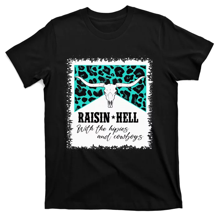 Raising Hell With The Hippies And Cowboys Leopard Bleached T-Shirt