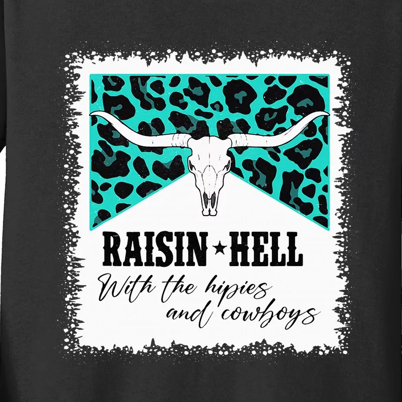 Raising Hell With The Hippies And Cowboys Leopard Bleached Kids Long Sleeve Shirt