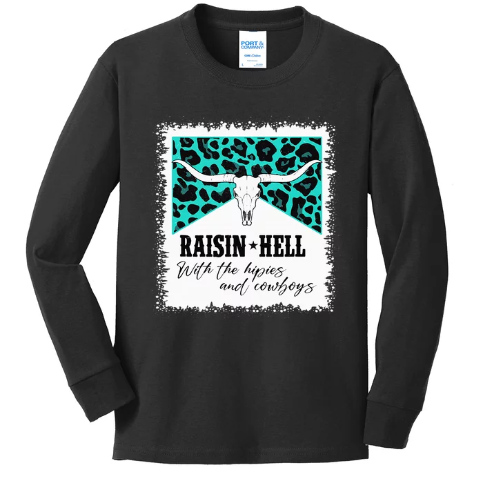 Raising Hell With The Hippies And Cowboys Leopard Bleached Kids Long Sleeve Shirt