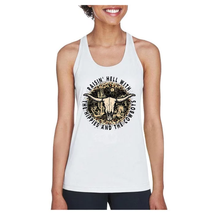 Raisin Hell With The Hippies And The Cowboys Women's Racerback Tank