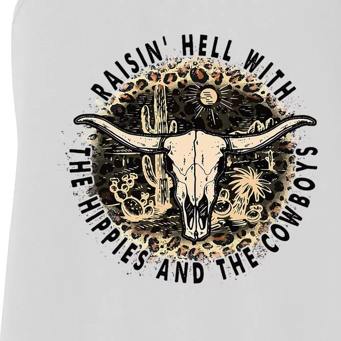 Raisin Hell With The Hippies And The Cowboys Women's Racerback Tank