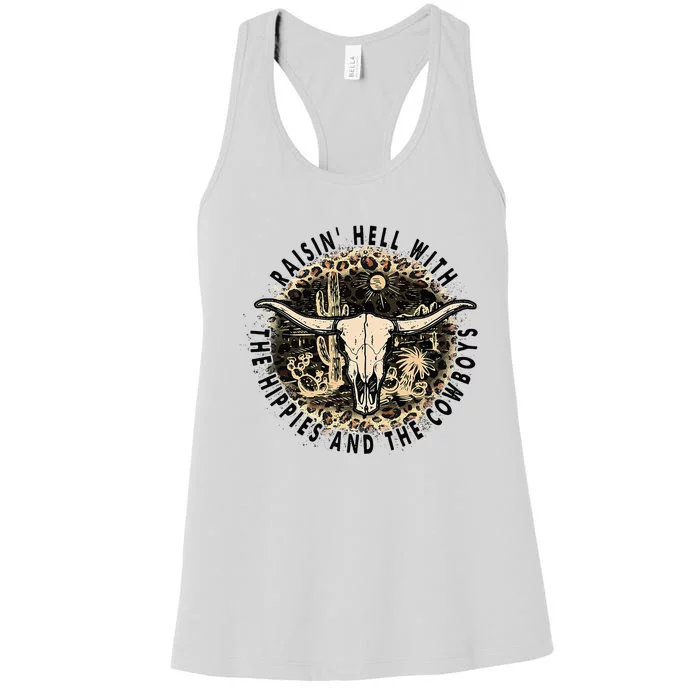 Raisin Hell With The Hippies And The Cowboys Women's Racerback Tank