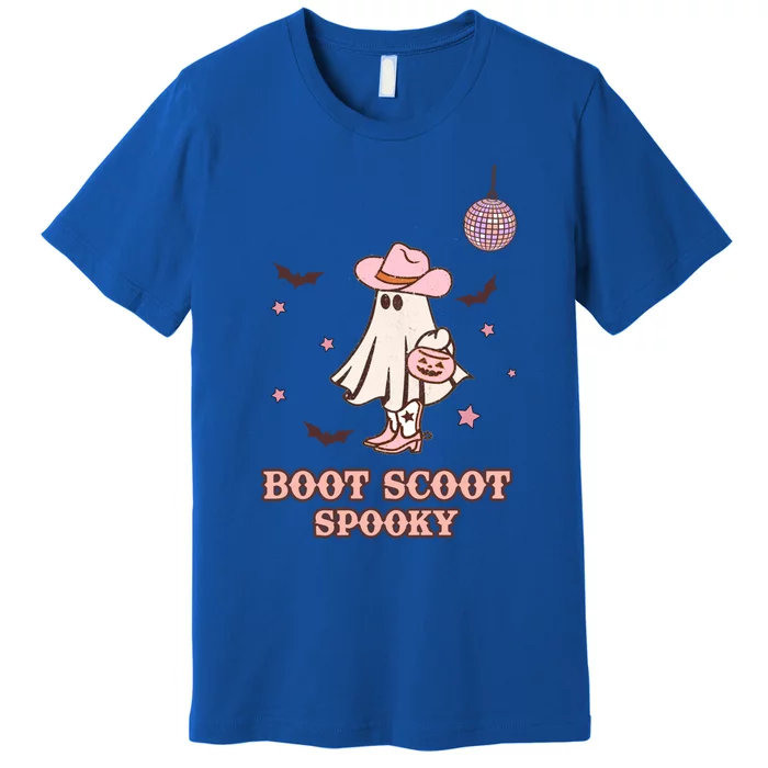 Retro Halloween Western Cow Ghost Boot Scoot Spooky Gift Premium T-Shirt