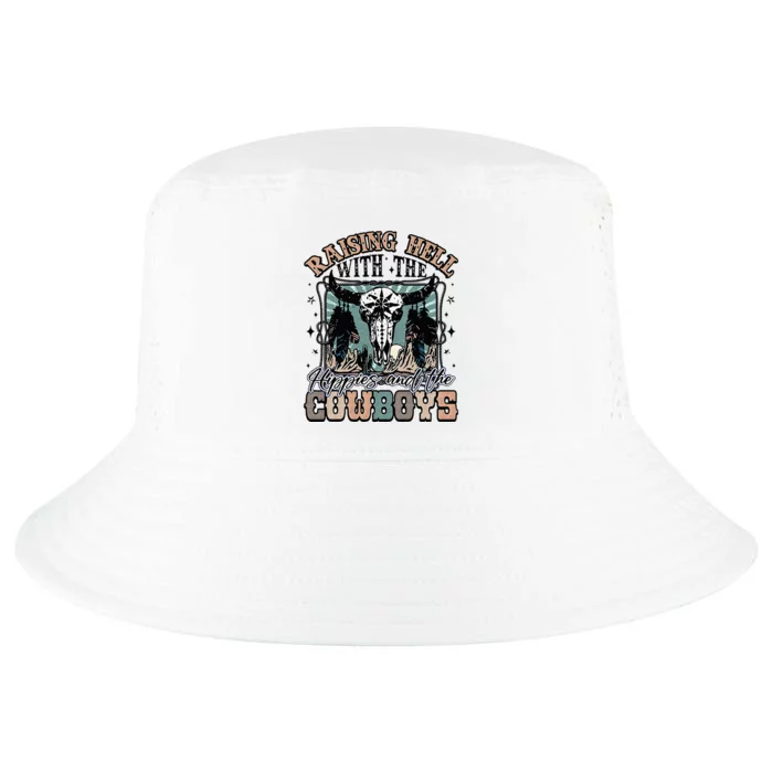 Raising Hell With The Hippies And Cow Western Cowgirl Cool Comfort Performance Bucket Hat