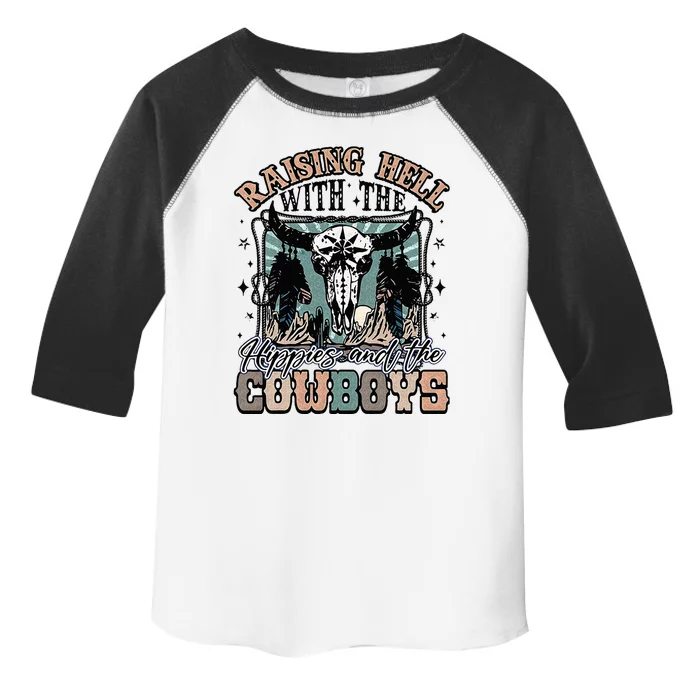 Raising Hell With The Hippies And Cow Western Cowgirl Toddler Fine Jersey T-Shirt