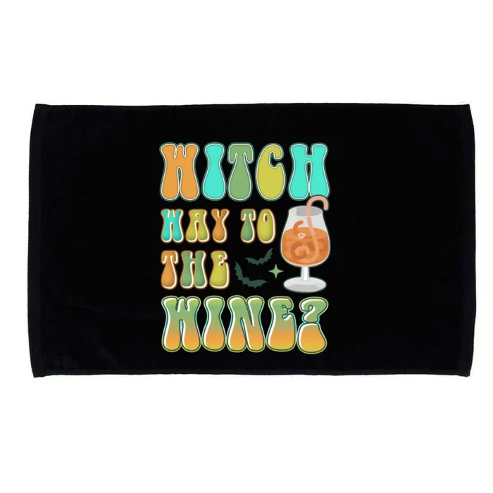 Retro Halloween Witch Way To The Wine Gift Microfiber Hand Towel