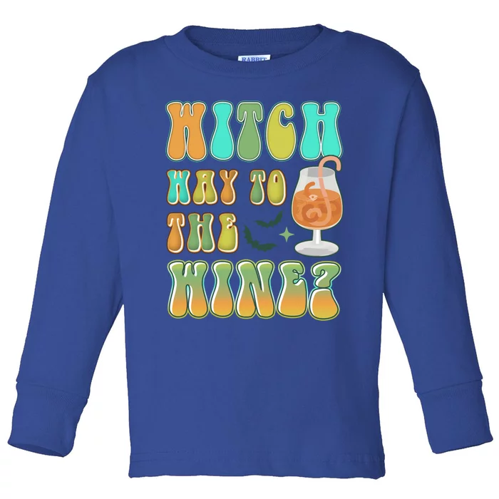 Retro Halloween Witch Way To The Wine Gift Toddler Long Sleeve Shirt