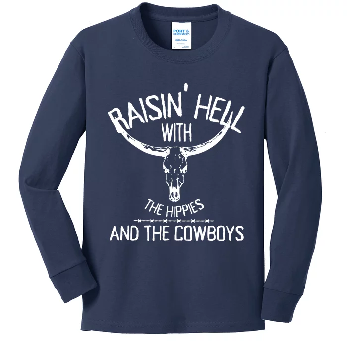 Raising Hell With The Hippies And Cowboys Kids Long Sleeve Shirt