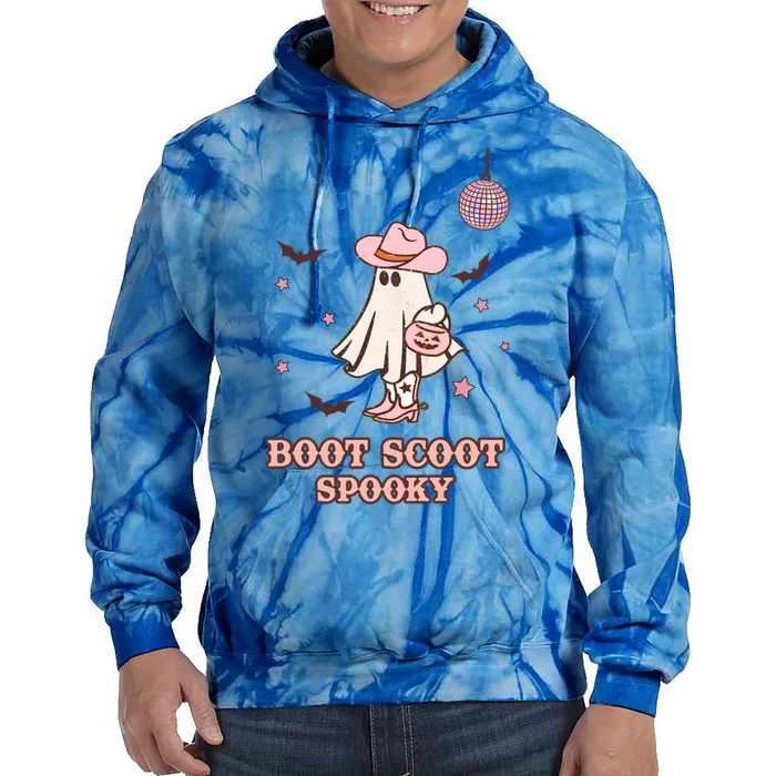 Retro Halloween Western Cow Ghost Boot Scoot Spooky Gift Tie Dye Hoodie