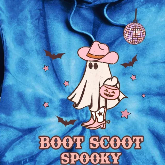 Retro Halloween Western Cow Ghost Boot Scoot Spooky Gift Tie Dye Hoodie