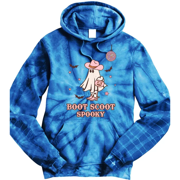 Retro Halloween Western Cow Ghost Boot Scoot Spooky Gift Tie Dye Hoodie