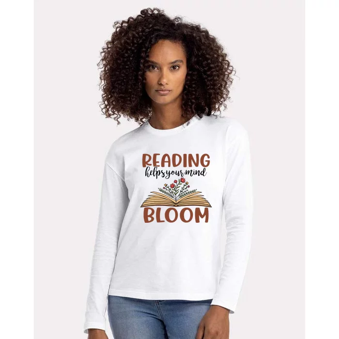 Reading Helps Your Mind Bloom Reading Books Gift Cute Reading Womens Cotton Relaxed Long Sleeve T-Shirt