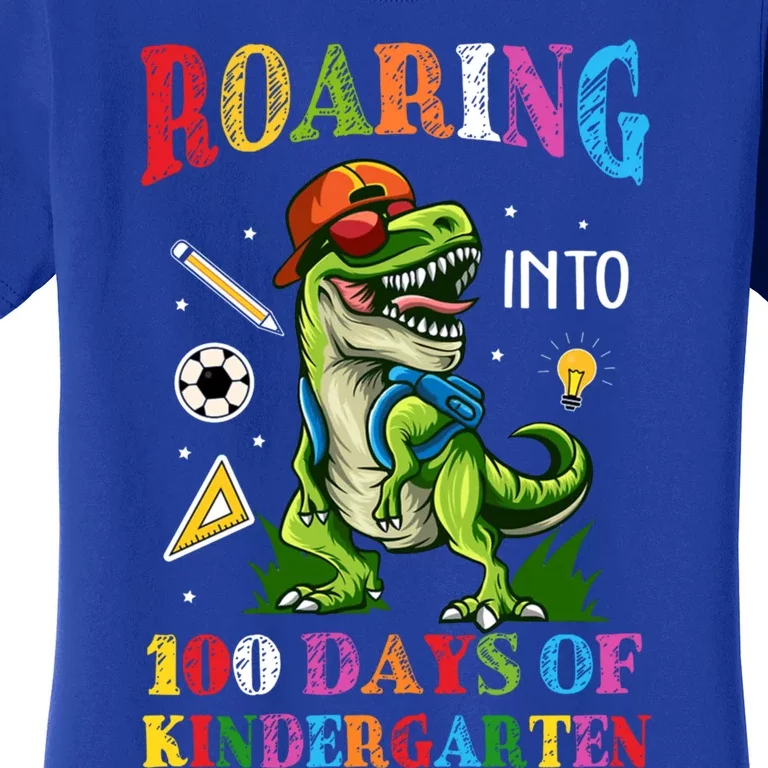 Roaring Into 100 Days Of Kindergarten Back To School Cute Gift Women's T-Shirt