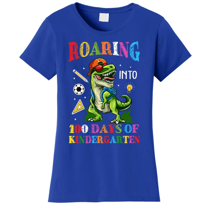 Roaring Into 100 Days Of Kindergarten Back To School Cute Gift Women's T-Shirt