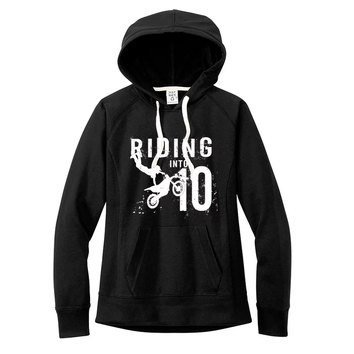 Riding Into 10 Years Old 10th Birthday Boy Dirt Bike Party Women's Fleece Hoodie